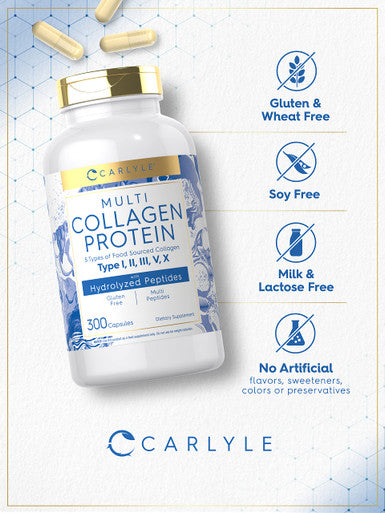 Carlyle Multi Collagen Protein Capsules 2000Mg | 300 Count | Type I, Ii, Iii, V, X | Collagen Peptide Pills | Keto & Paleo Friend