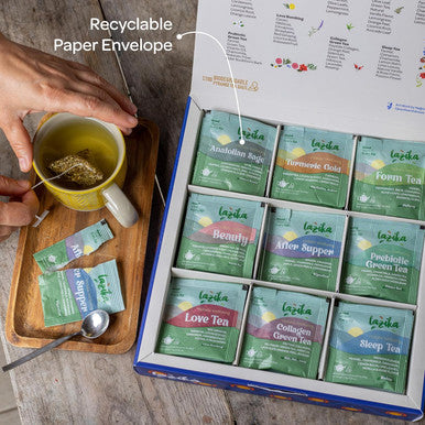 Lazi ka Lazika Herbal Tea Variety Pack Holistic Wellbeing Tea Assortment Tea Sampler Set Assorted Tea Variety Pack with Pyramid Tea Bags Herbal Teas Tea Set 54 Counts