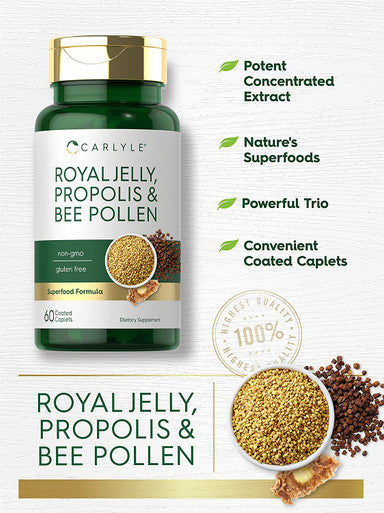 Carlyle Royal Jelly Propolis & Bee Pollen Supplement | 60 Count | Vegetarian, Non-GMO, Gluten Free