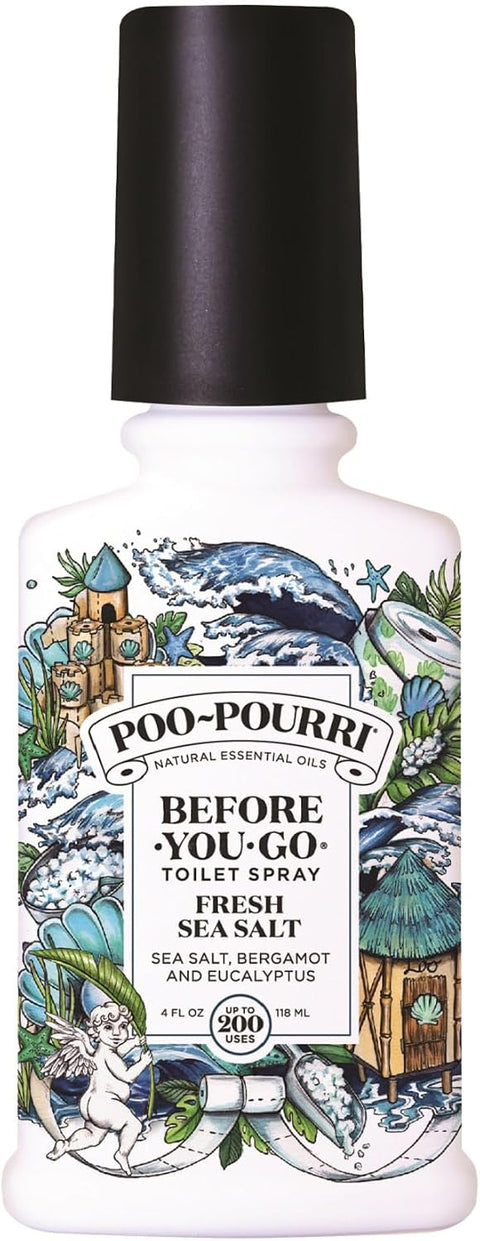 PooPourri BeforeYouGo Toilet Spray Fresh Sea Salt 2 Fl Oz Up to 100 Uses Bathroom Odor Deodorizer with Essential Oils for Home or Work Travel Essentials TSA Approved Size Sea Salt Bergamot