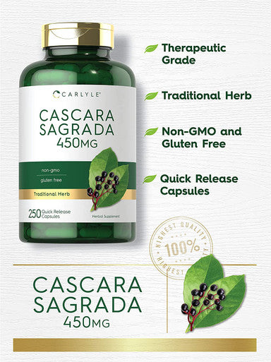 Carlyle Cascara Sagrada 450 mg | 250 Capsules | Herbal Supplement | Non-GMO, Gluten Free