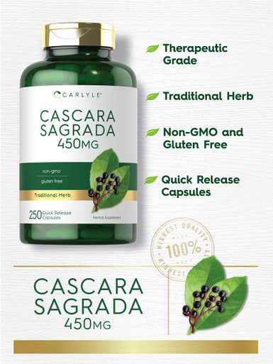 Cascara Sagrada Capsules | 450 Mg | 250 Count | Herbal Supplement | Non-Gmo, Gluten Free | By Carlyle