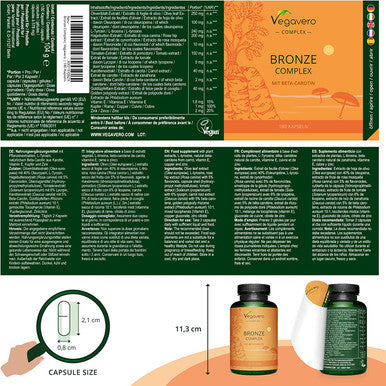 Tanning Capsules VegaveroÃƒâ€šÃ‚Â® | with Beta Carotene, Vitamin E, L-Tyrosine, Copper, Zinc & Plant Extracts | 180 Vegan Capsules | Skin Protection Support