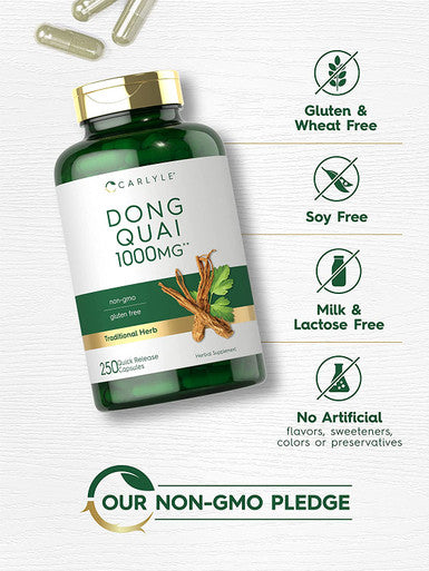 Dong Quai Capsules | 1000mg | 250 Count | Non-GMO and Gluten Free Supplement | Traditional Herb | by Carlyle
