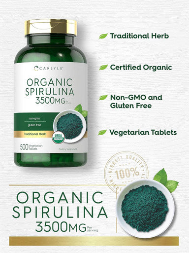 Carlyle Organic Spirulina Tablets 3500mg | 500 Count | Non-GMO & Gluten