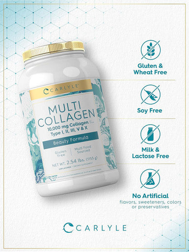 Carlyle Multi Collagen Peptides Powder 40 oz | 10000 mg | Type I II III V & X | Collagen Peptides Supplement with Protein | Multi Food Sourced Collagen | Gluten