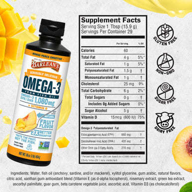 Barlean's Omega Swirl Fish Oil With Vitamin D Mango Peach 454G 1 Units
