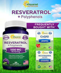 Asquared Nutrition Natural Resveratrol With Red Wine Extract - 180 Capsules - Trans Resveratrol Antioxidant Supplement Pills For Pure Heart Health - Extra Strength Trans-Resveratrol
