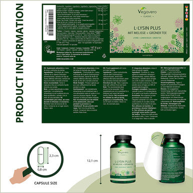 L-Lysine 1000mg VegaveroÃƒâ€šÃ‚Â® | NO Additives | Synergistic Formula with Green Tea and Lemon Balm Extracts | 180 Vegan Capsules