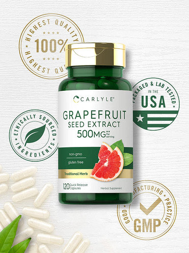 Grapefruit Seed Extract | 500 mg 120 Capsules | Maximum Strength | Non-GMO, Gluten Free | by Carlyle