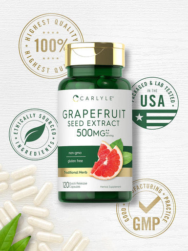 Carlyle Grapefruit Seed Extract | 500 mg 120 Capsules | Maximum Strength | Non-GMO Gluten