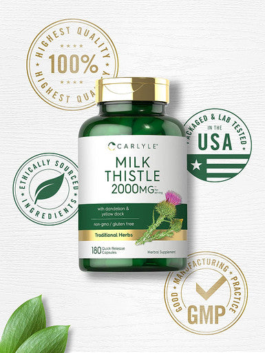 Carlyle Milk Thistle 2000Mg | 180 Capsules | With Dandelion & Yellow Dock | Non-Gmo, Gluten Free