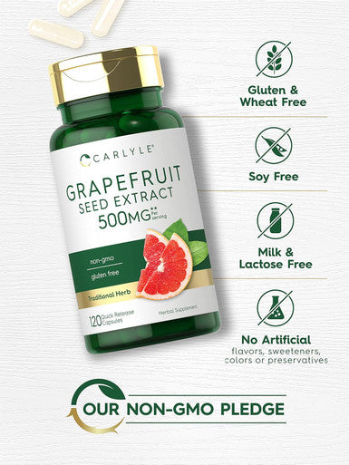 Carlyle Grapefruit Seed Extract | 500 mg 120 Capsules | Maximum Strength | Non-GMO Gluten
