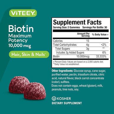 Biotin Gummies For Hair Skin Nails 10,000Mcg - Hair Growth Gummies, Healthy Skin Glow, Strong Healthy Nail Growth - Vegan, Gluten Free, Gelatin Free, Gmo - Tasty Chewable Raspberry Flavor