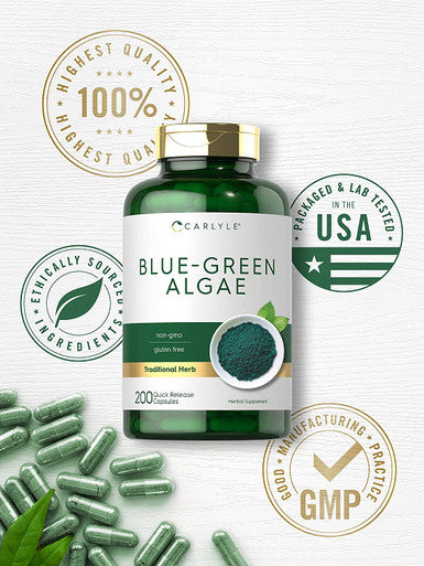 Carlyle Blue Green Algae 500mg | 200 Quick Release Capsules | Chlorella Supplement | Non-GMO, Gluten Free