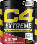 C4 Extreme Pre Workout Powder Fruit Punch | Preworkout Energy Supplement for Men & Women | 200mg Caffeine + Beta Alanine + Creatine | 60 Servings