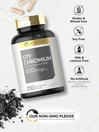 Carlyle GTF Chromium 600 mcg | 250 Capsules | Non-GMO Gluten