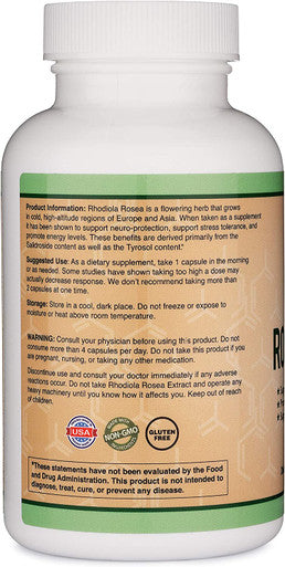 Rhodiola Rosea Supplement 500mg 120 Vegan Capsules Manufactured and Tested in The USA 3 Salidrosides 1 Rosavins Extract for Calming and Motivation by Double Wood Supplements