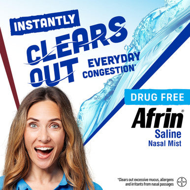 Afrin Saline Nasal Spray, 100% Drug Free, Saline Solution, Daily Care Nasal Spray for Everyday Congestion and Dry Nose, Easy Mist, 4.5 OZ