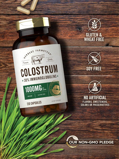 Carlyle Colostrum Capsules | 1000mg | 250 Count | 30% IGG | Non GMO Gluten Supplement | by Herbage Farmstead
