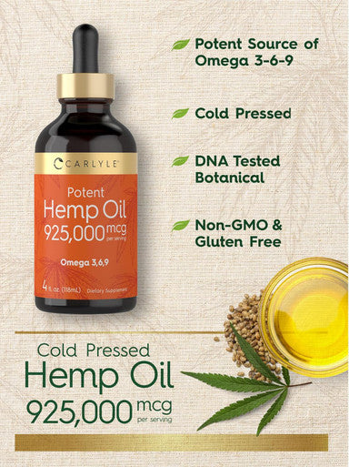 Carlyle Hemp Seed Oil 925000 mcg | Vegetarian Non-GMO Gluten | Cold Pressed