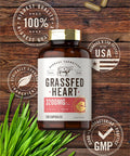 Carlyle Grass Fed Beef Heart Supplement | 3200mg | 200 Count | Desiccated Pasture Raised Bovine Capsules | Non-GMO Gluten | by Herbage Farmstead
