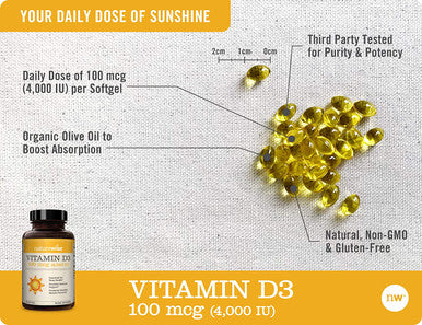 NatureWise Vitamin D3 4000 IU NonGMO and GlutenFree in ColdPressed Organic Olive Oil Capsule Yellow 360 Count