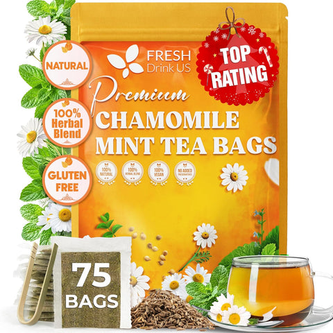 FreshDrinkUS, Premium 75 Mulberry Leaf Tea Bags, 100% Natural & Pure from Mulberry Leaves. Loose Leaf Herbal Tea. Made with Natural Material Tea Bags. No Sugar, No Caffeine, No Gluten, Vegan.