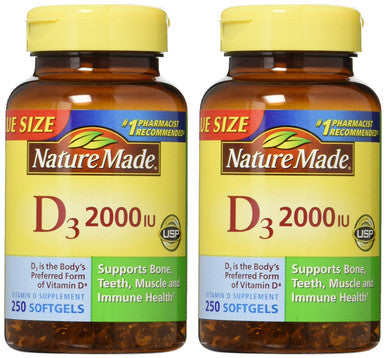 Nature Made Nature Made Vitamin D3 2 000 I.U. Liquid Softgels 250-Count (Pack Of 2)