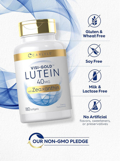 Carlyle Lutein and Zeaxanthin Supplement | 40mg | 180 Softgels | Pills for Eyes | Eye Health Vitamins | Visi-Gold | Non-GMO and Gluten