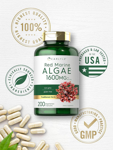 Carlyle Red Marine Algae 1600mg | 200 Capsules | Vegetarian Supplement | Non-GMO Gluten