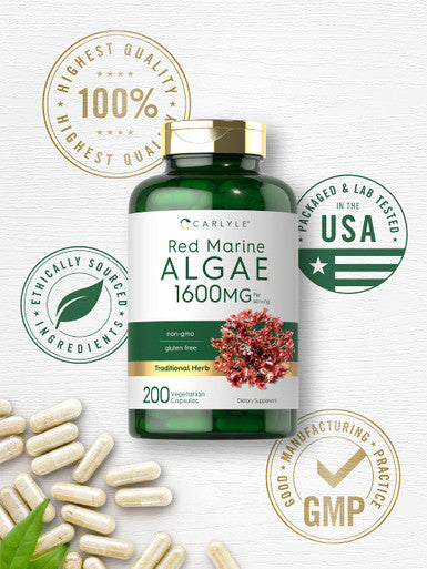 Carlyle Red Marine Algae 1600Mg | 200 Capsules | Vegetarian Supplement | Non-Gmo, Gluten Free