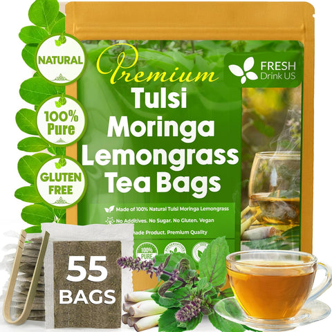 FreshDrinkUS, Premium 120 Mulberry Leaf Tea Bags, 100% Natural & Pure from Mulberry Leaves. Loose Leaf Herbal Tea. Made with Natural Material Tea Bags. No Sugar, No Caffeine, No Gluten, Vegan.