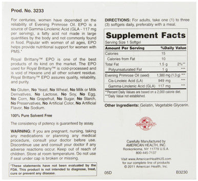 American Health Royal Brittany Evening Primrose Oil 1300 Mg Softgels