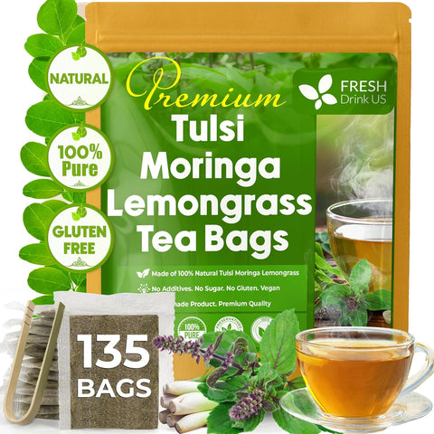 FreshDrinkUS, Premium 75 Mulberry Leaf Tea Bags, 100% Natural & Pure from Mulberry Leaves. Loose Leaf Herbal Tea. Made with Natural Material Tea Bags. No Sugar, No Caffeine, No Gluten, Vegan.