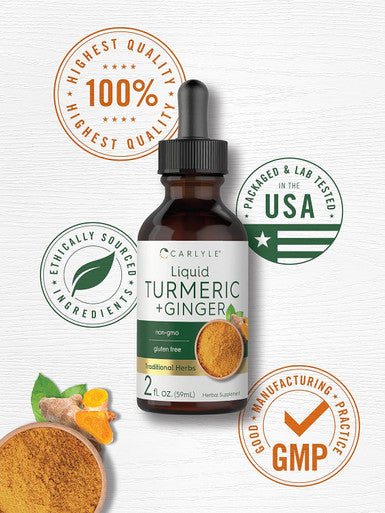 Carlyle Turmeric and Ginger Drops 2 fl oz | Supplement with Black Pepper | Vegan Non-GMO Gluten