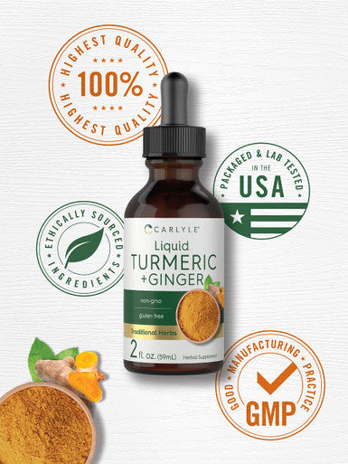 Carlyle Liquid Turmeric And Ginger Supplement | 2 Fl Oz | With Black Pepper | Vegan, Non-Gmo, Gluten Free