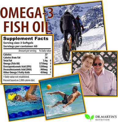 Omega-3 Fish Oil 3750mg Triple Strength - 180 Burpless Softgels | EPA 1200mg + DHA 900mg | Promotes Healthy Heart, Immune System, Eyes, Skin & Brain Function