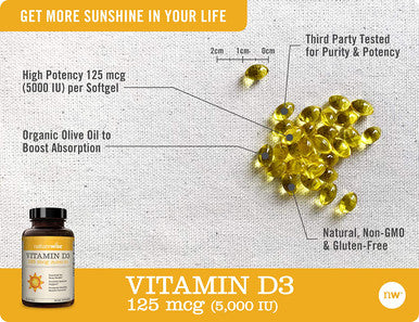 Naturewise Vitamin D3 5000Iu 125 Mcg 1 Year Supply For Healthy Muscle Function And Immune Support Nongmo Gluten Free In Coldpressed Olive Oil Packaging Vary Mini Softgel 360 Count