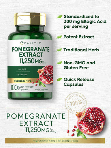 Pomegranate Extract | 11250mg | 100 Capsules | Non-GMO, Gluten Free Supplement | Traditional Herb | by Carlyle