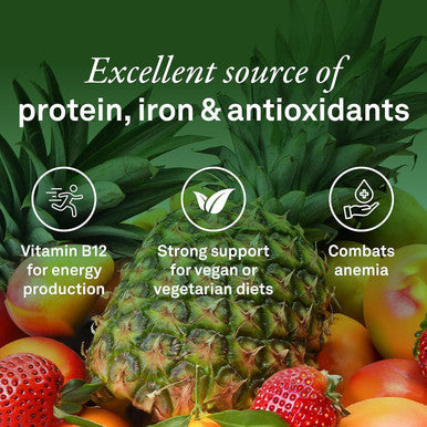 Organika Spirulina + B12 Powder - Tropical Fruit Punch Flavour- Sugar , Superfood, Plant Based Source Of B12 (250Mcg) And Protein, High In Antioxidants And Vitamins + Minerals- 300G
