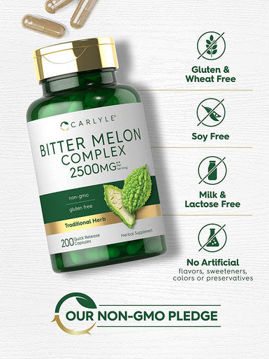 Bitter Melon Capsules | 200 Count | Non-Gmo & Gluten Free Extract | Complex Supplement | By Carlyle