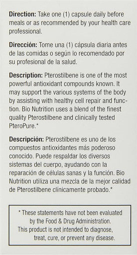 Bio Nutrition Pterostilbene W/ Pteropure 100Mg 30 Vege Caps