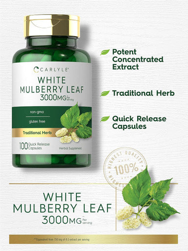 Carlyle Mulberry Leaf Extract | 3000mg | 100 Capsules | Non-GMO and Gluten Herbal Supplement