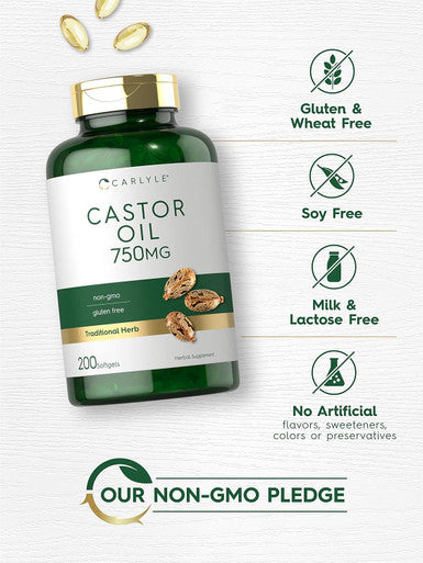 Carlyle Castor Oil 750mg | 200 Softgels | Traditional Herb | Non-GMO Gluten Supplement