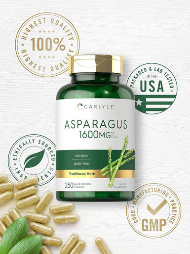 Carlyle Asparagus Supplement | 1600mg | 250 Powder Capsules | Non-GMO and Gluten Formula | High Potency Traditional Herb Extract