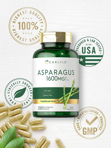 Carlyle Asparagus Supplement | 1600mg | 250 Powder Capsules | Non-GMO and Gluten Free Formula | High Potency Traditional Herb Extract
