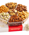 NUT CRAVINGS - Purim Mishloach Manot Mixed Nuts Gift Basket in Red Gold Box (7 Assortments, 1 LB) Ramadan Gifts Treats for Adults, Food Arrangement, Healthy Snack Care Package, Kosher