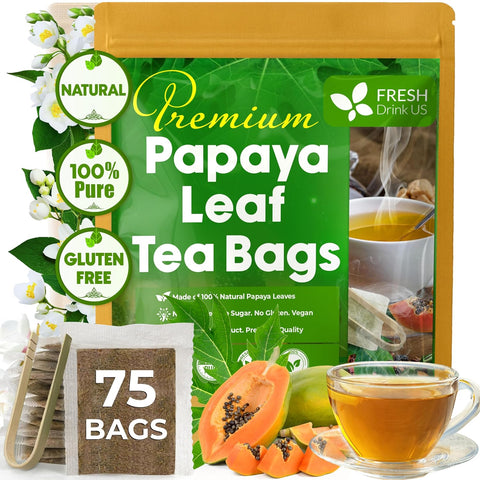 FreshDrinkUS, Premium 75 Mulberry Leaf Tea Bags, 100% Natural & Pure from Mulberry Leaves. Loose Leaf Herbal Tea. Made with Natural Material Tea Bags. No Sugar, No Caffeine, No Gluten, Vegan.