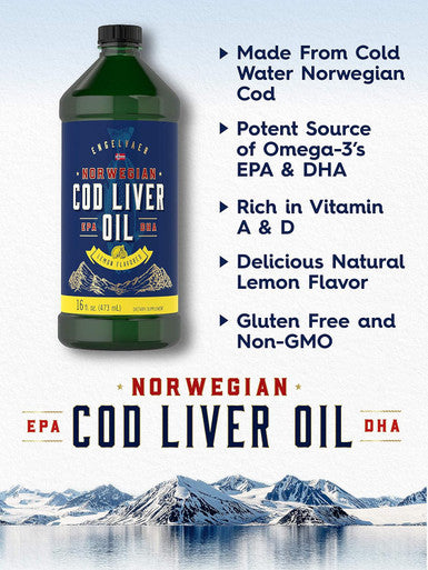 Carlyle Cod Liver Oil Liquid | 16 fl oz | Pack of 3 Bottles | Lemon Flavor | Norwegian | Non GMO Gluten